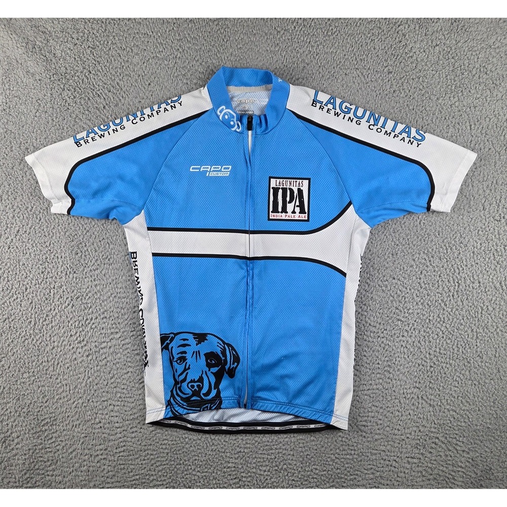 Capo Lagunitas IPA Cycling Jersey Mens M Blue Full Zip Short Sleeve Mesh Pockets